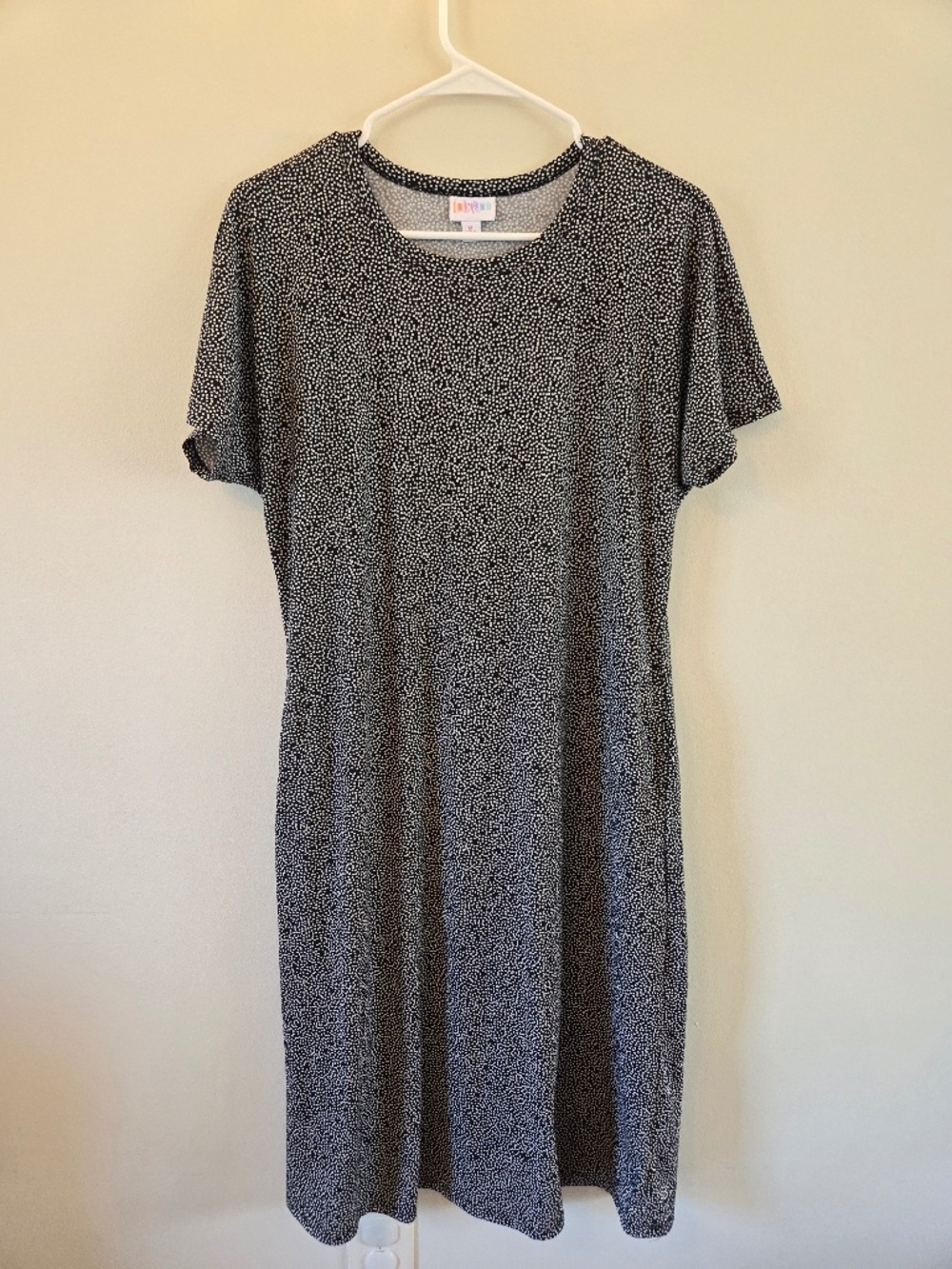 LuLaRoe Jessie Black & White Micro Polka Dot Short Sleeve T-Shirt Dress